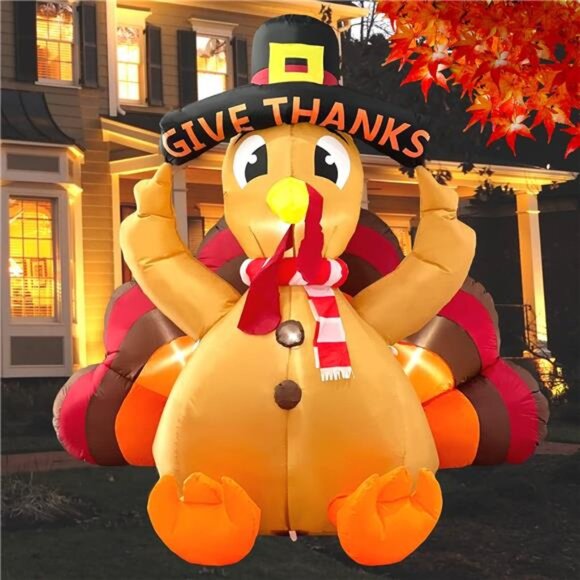 Thanksgiving Inflatable Turkey Lawn Decoration 6ft Giant Blow Up Turkey - Picture 1 of 7